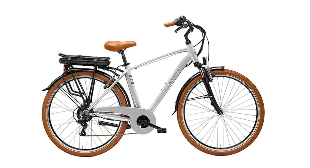 White electric rental bike with rear battery pack